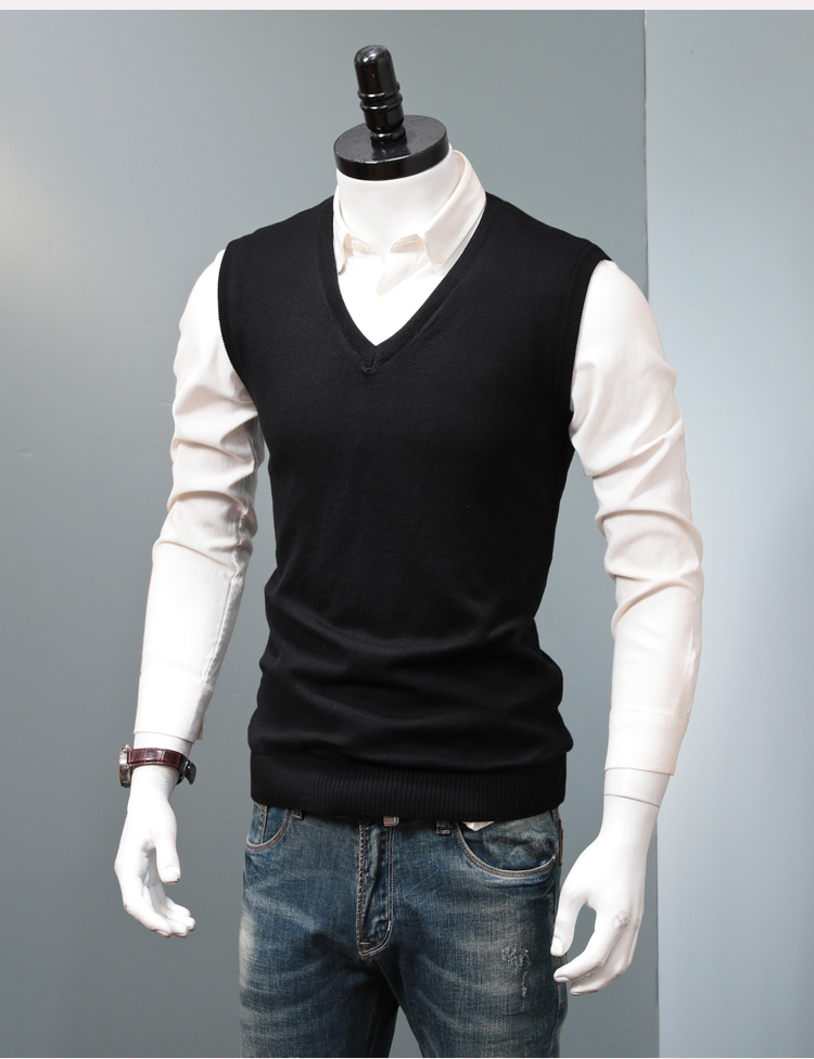Mùa đông cộng với nhung dày ấm áp áo len nam vest cổ chữ V nam áo len vest không tay nam tự tu vest nam hàn quốc