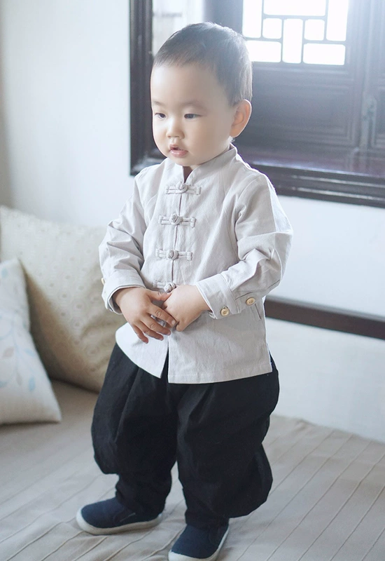 Hanfu boys 2018 quần áo trẻ em mùa xuân nam bé cha mẹ trẻ em trẻ em Trung Quốc phong cách retro Tang áo sơ mi cha và con trai