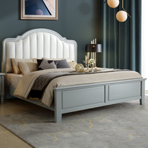  Modern minimalist bed American solid wood bed Storage Master bedroom double bed Wedding bed Gray
