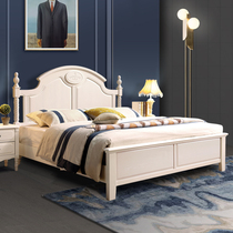 Small American bed Solid wood white bed Modern simple solid wood bed 1 8m double bed Storage high box bed