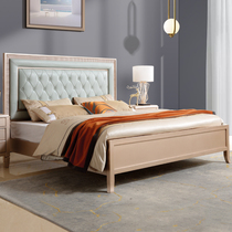  Simple light luxury style Beech solid wood bed soft bed 1 5 meters 1 8 art style model room bedroom furniture