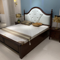  Small American furniture Simple retro soft bag walnut color high box storage bed Suzhou Kunshan Changshu Furniture City
