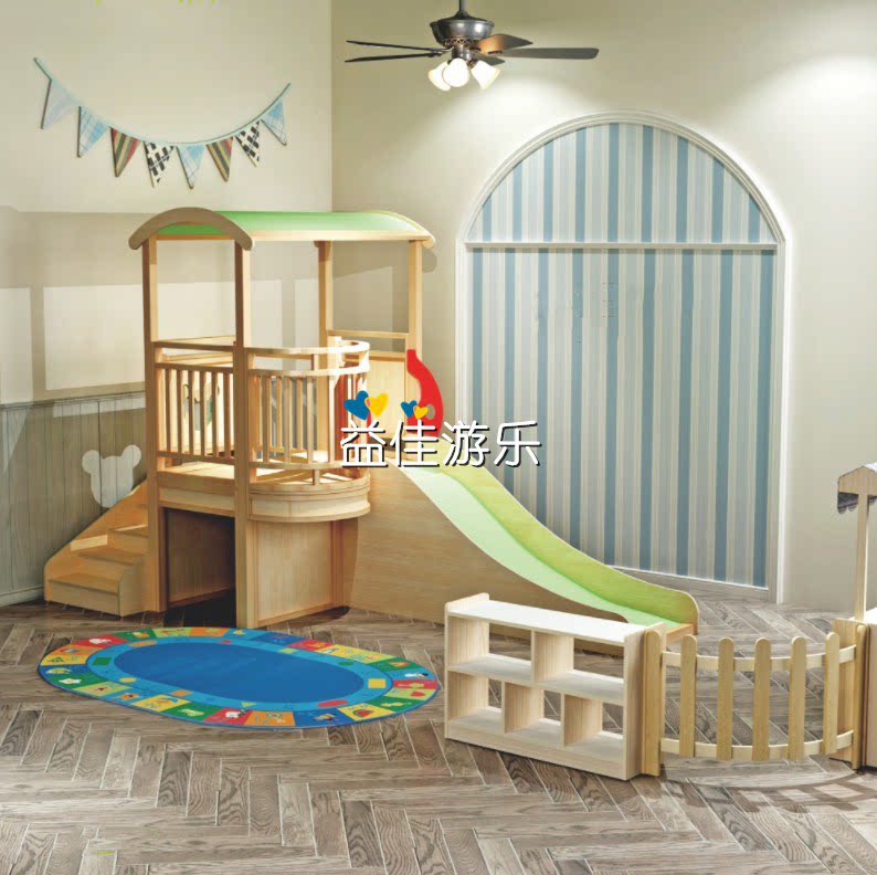 Nursery Children's indoor slide Multi-functional area corner wood slide ladder Early teaching parent-child Paradise Slide Toy