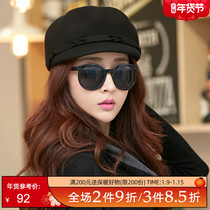 Hat female winter Korean version of autumn and winter wild beret British retro woolen felt hat cap octagonal cap
