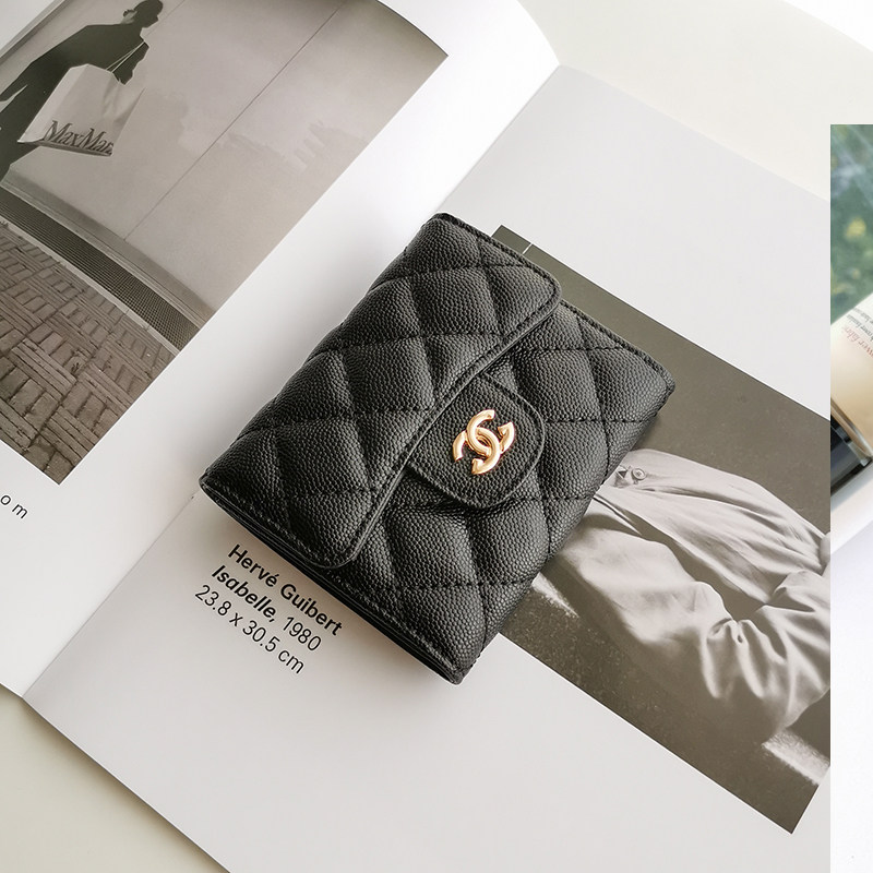 Leather wallet ladies short section 2022 new caviar leather small incense card bag exquisite high-end coin purse one