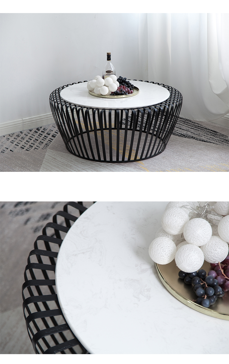 Bắc Âu sang trọng thiết kế kim loại tròn bàn cà phê phòng khách khách sạn studio bàn tròn nhỏ đá cẩm thạch đen - Bàn trà bàn gỗ đẹp