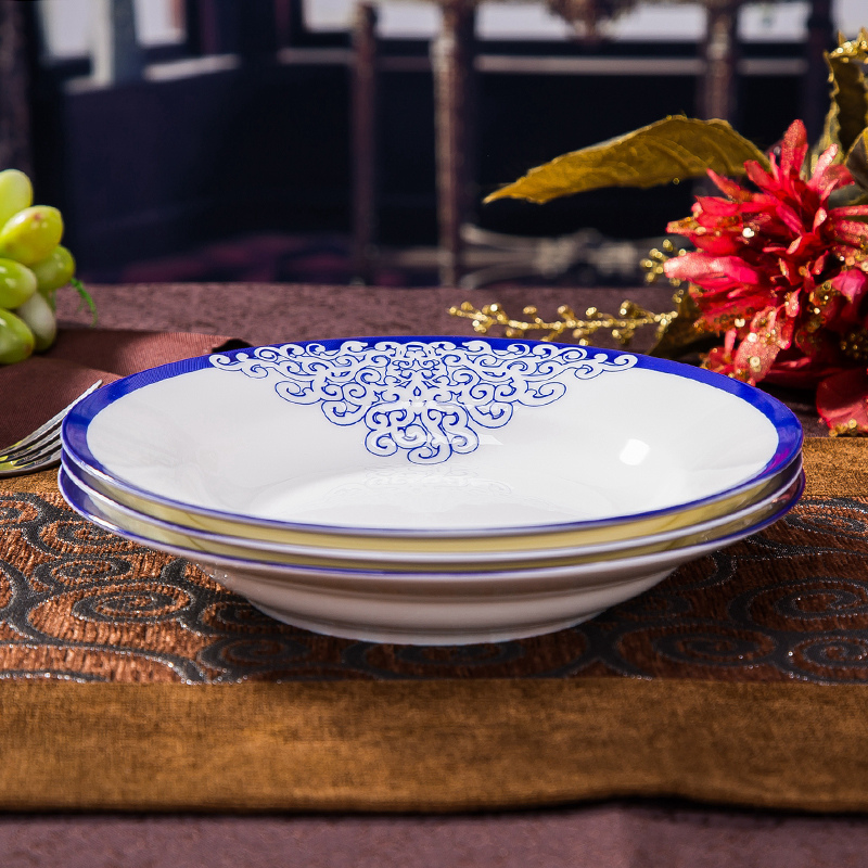 Gardenia household ipads porcelain tableware suit Chinese bowl dish dish run small blue - and - white bowl dish of healthy environmental protection