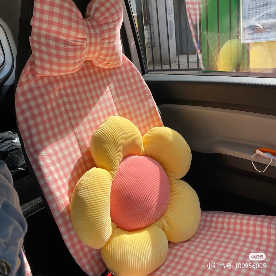 Full Cotton Plaid Goddess Car Cushions Premium Washed Cotton Breathable Two-style Car Seat Cushion Cover All Season Universal Car Mat