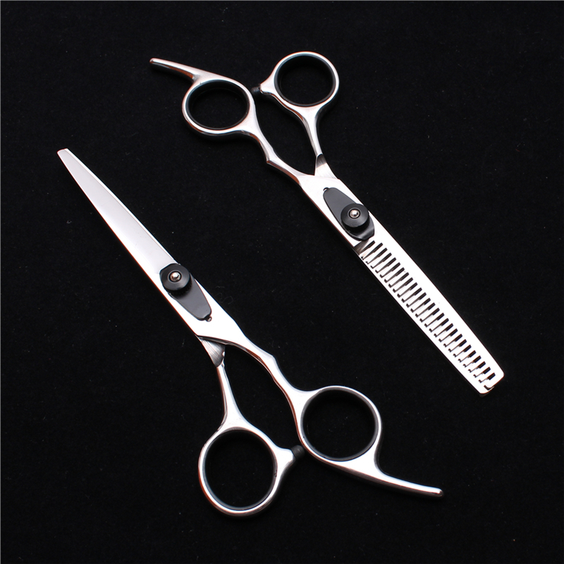 Customized logo hairdressing scissors 6 inches black blue flat teeth scissors bangs thin cut batch hairdressing set tools