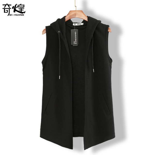 Spring and summer new men's cardigan vest Korean style slim sleeveless knitted cape youth hooded sweater jacket vest