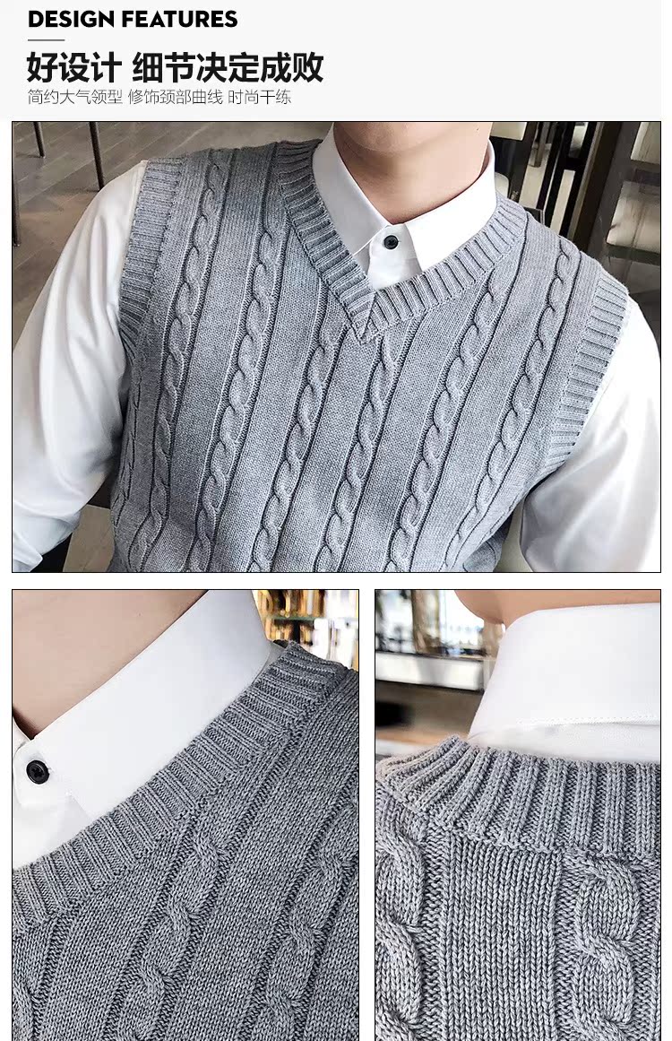 Áo len nam mùa thu mới Áo len cổ chữ V không tay áo len Áo len thanh niên hàn quốc áo vest nam đẹp