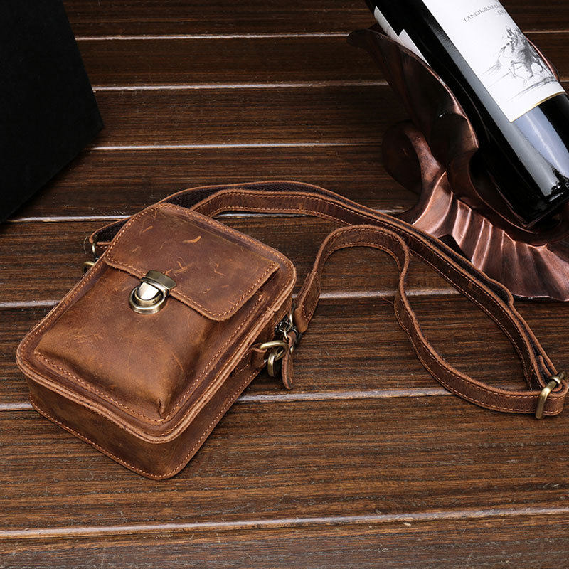 Handmade Leather Bag Mobile Phone Bag Men's Waist Bag Small Bag Crossbody Genuine Leather Crazy Horse Leather Mini Multifunctional Satchel
