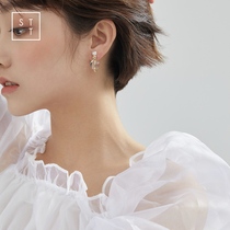 Mrs. Shen earring personality creative geometric white crystal ball long earrings female Korean retro temperament elegant earrings