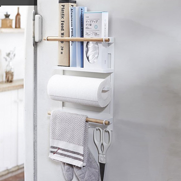 Large Uncle Nordic Wind Kitchen Shelve Refrigerator Upper Shelf Metal Containing Shelf Magnet Style Paper Towel Rack