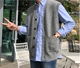 Dongdaemun Quần áo nam Hàn Quốc mua len nhẹ sang trọng pha trộn thoải mái V-cổ vai đan vest vest 18