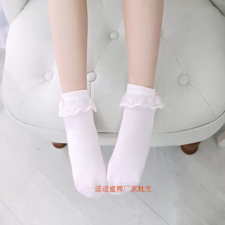 Vớ trẻ em bé gái vớ cotton ren vớ bé màu trắng chải bông mùa xuân và mùa thu 1-3-5-7-9 tuổi