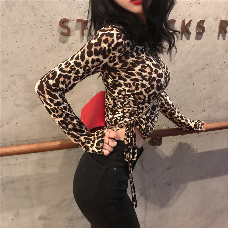 LGGSTYLE chic wind base shirt women's long-sleeved T-shirt women's wild drawstring BAO WEN slim top