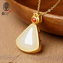 And field jade water drop Ping An Ruyi small pendant small girl jade gold inlaid jade 925 silver necklace jade pendant pendant