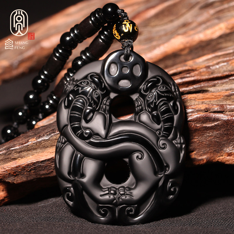 Black Yaoshi Double leopard Pendant Pendant for men and women Ping An buckle leather Hugh pendant necklace Peachy Crystal Crystal Ornaments