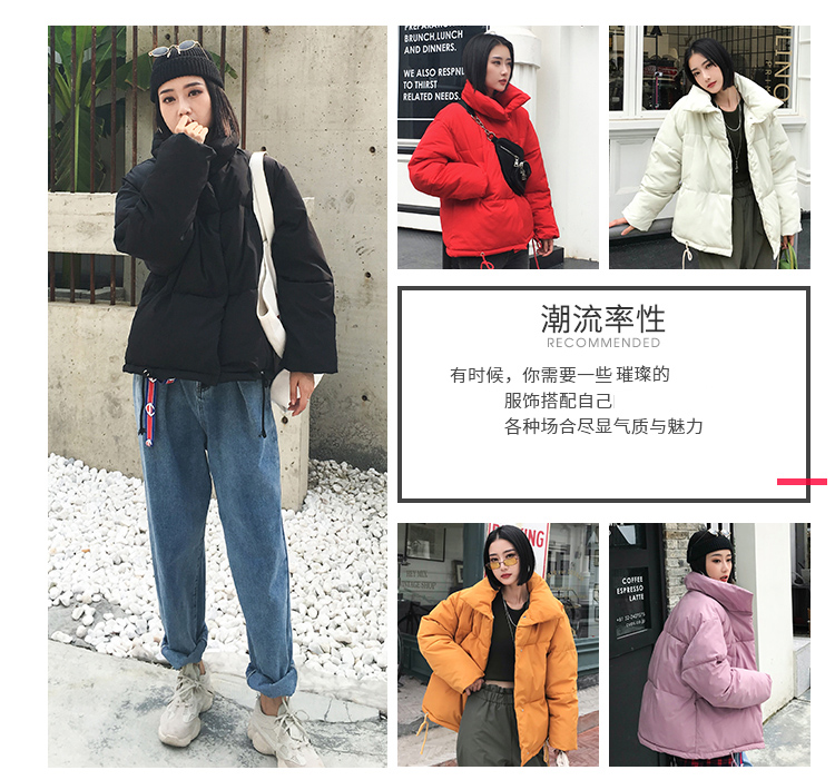 2018 áo khoác mới sang trọng màu đỏ xuống bông pad phụ nữ mùa đông oversize Dongdaemun dịch vụ bánh mì ngắn in áo phao siêu nhẹ nữ