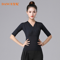 Imperial concubine Latin dance mid-sleeve shirt practice female V-collar cross-suit slim body slim Modern Ballroom Dance Top