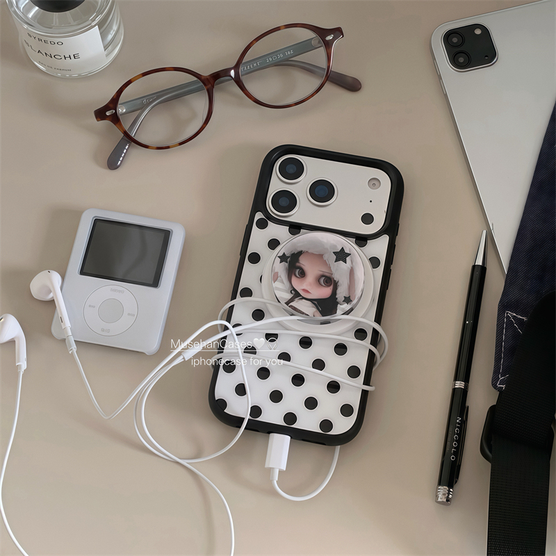 Korean Style ins Trendy Black and White Polka Dot Cartoon Magnetic Stand Phone Case Suitable for 18Pro Apple 17Promax Phone Case iPhone 16 Liquid Silicone 14/15 Soft Case Korean Style ins Trendy Black and White Polka Dot Cartoon Magnetic Stand Phone Case Suitable for 18Pro Apple 17Promax Phone Case iPhone 16 Liquid Silicone 14/15 Soft Case