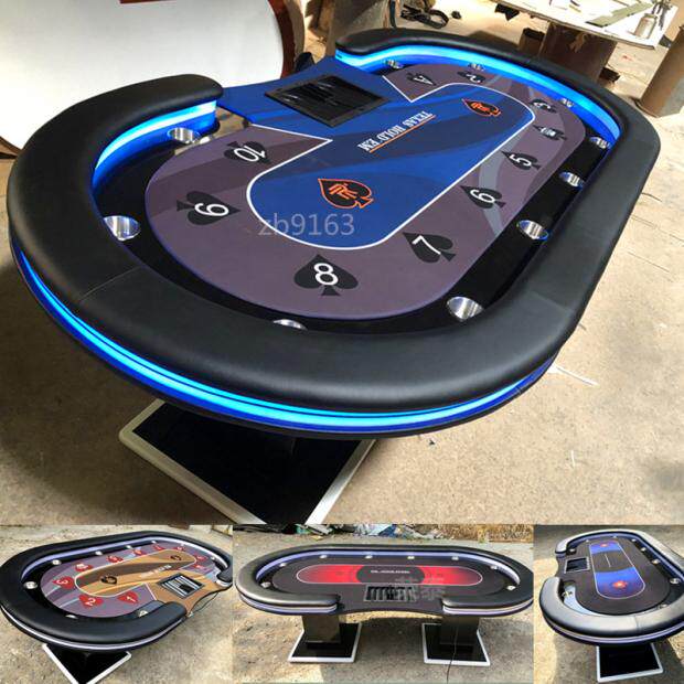 High quality Texas hold'em table table remote control color changing atmosphere LED light with USB mobile phone charging tablecloth can be customized