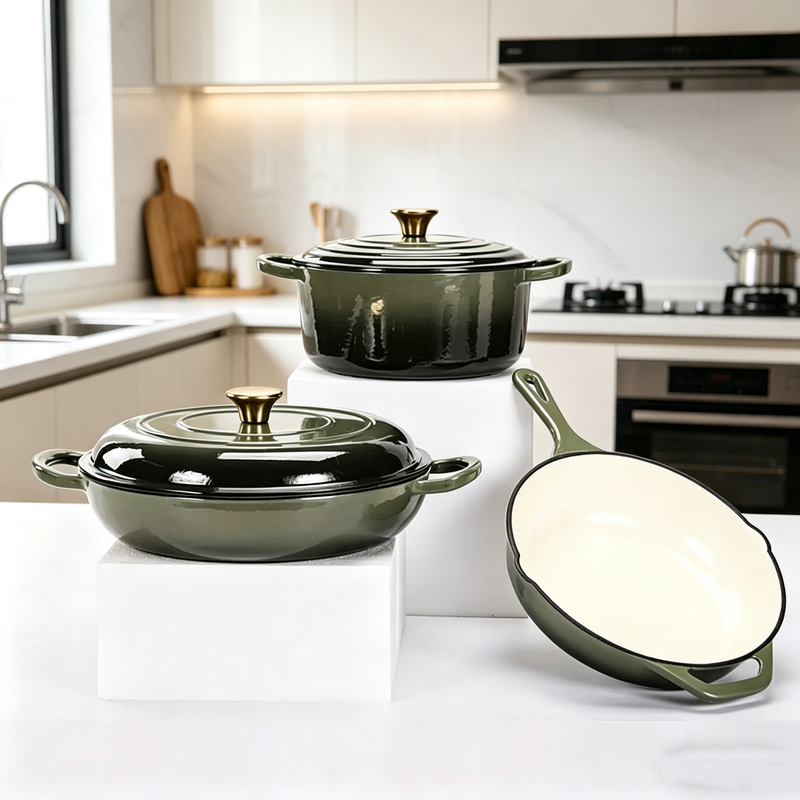 Export Enamel Pot, Cast Iron Stew Pot, Seafood Pot, Frying Pan Three-Piece Set, Multi-Purpose Flat-Bottomed Pot, Universal Export Enamel Pot, Cast Iron Stew Pot, Seafood Pot, Frying Pan Three-Piece Set, Multi-Purpose Flat-Bottomed Pot, Universal