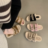 Демисезонные тапочки на платформе, флисовая обувь, в корейском стиле