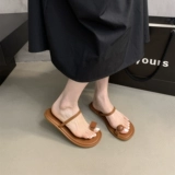 Летние тапочки, обувь, пляжные слайдеры для отдыха, 2024 года, в корейском стиле, французский стиль, пляжный стиль