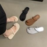 Летние тапочки, обувь, пляжные слайдеры для отдыха, 2024 года, в корейском стиле, французский стиль, пляжный стиль