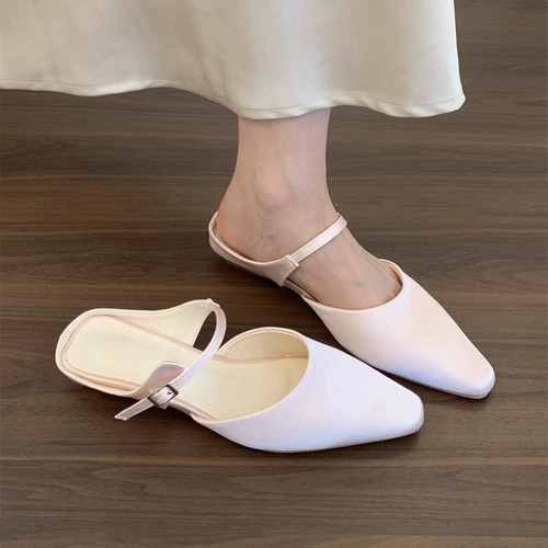 Французские полутапочки Baotou, женские летние 2025, атласные сандалии и шлепанцы «Мэри Джейн» на толстом каблуке с ремешком