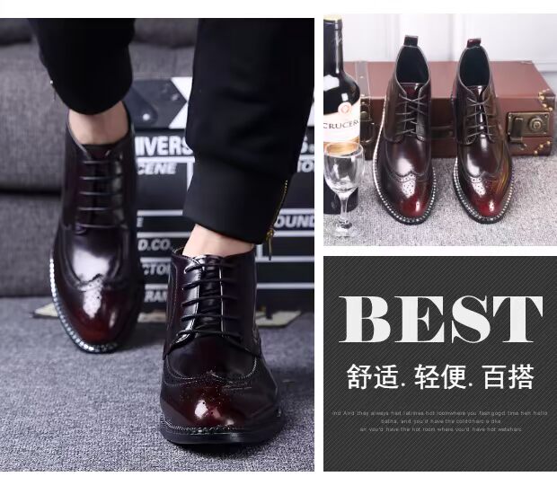Giày nam Giày đế xuồng mùa thu Brock khắc giày nam Anh mũi nhọn ủng ngắn Phiên bản Hàn Quốc của xu hướng giày Martin thoáng khí cho nam shop giầy