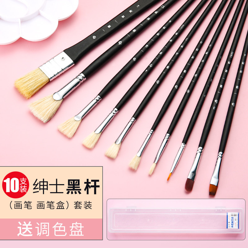 Left Drawing Water Powder Paintbrush Suit Watercolor Paintbrush Platoon Fine Arts Raw special flat head nylon round head pen brush color C