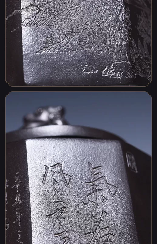 Guyuetang Yixing gốc khoáng đất sét màu tím ấm trà hoàn toàn được làm thủ công ấm trà vuông ấm trà kungfu bộ trà đá vàng tám hướng điềm lành ấm tử sa tây thi