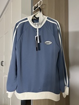 Japanese leahmatin trendy brand half-zip stand-collar sweatshirt retro blue