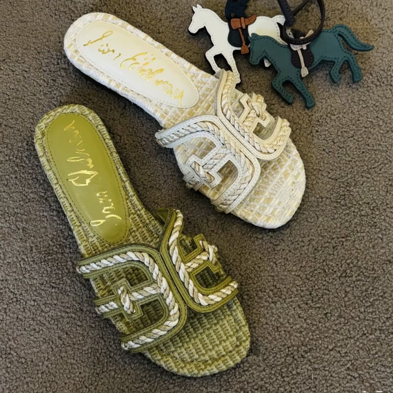 Genuine Leather Version ~ 26 New Summer Sandals, Flat, Comfortable, Open-Toe, Color-Blocking, Hollow-Out, Woven Strap Beach Slippers for Women