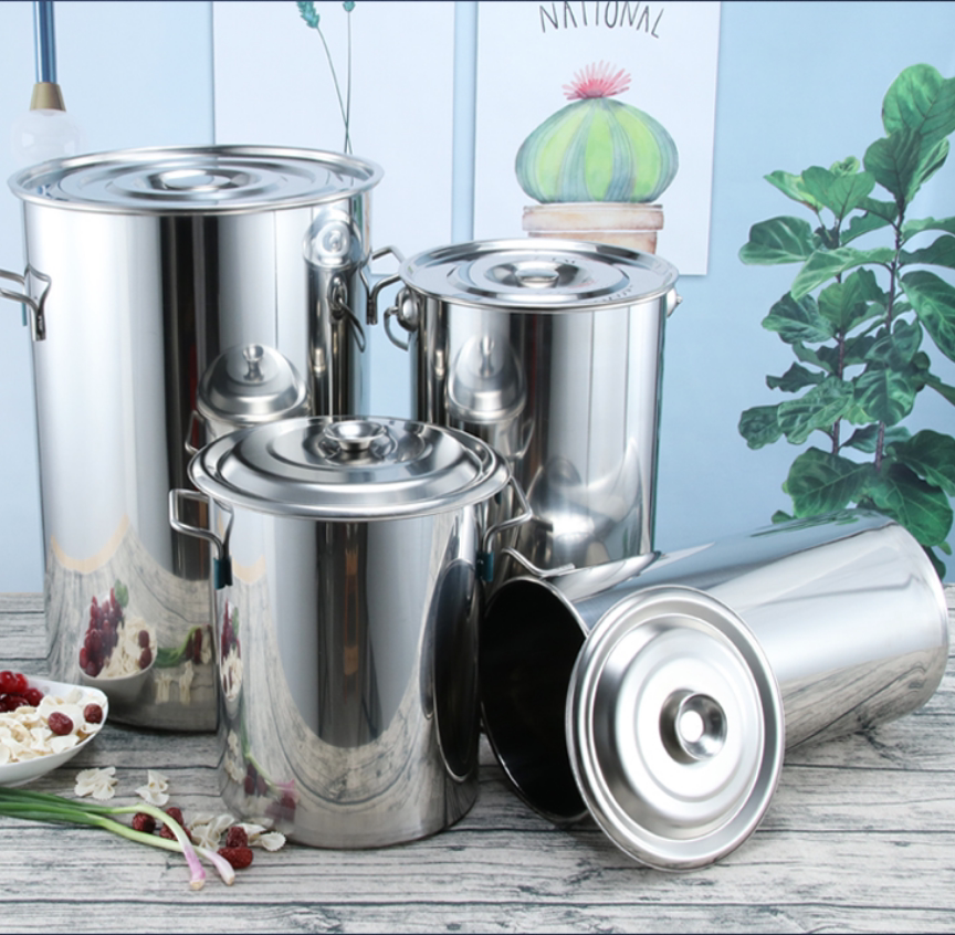 Stainless steel Bucket with lid Drum High Pan Thickened Bucket 20 20 25 30 30 Barrel Dingding As Milk Tea Barrel Stockpot 35