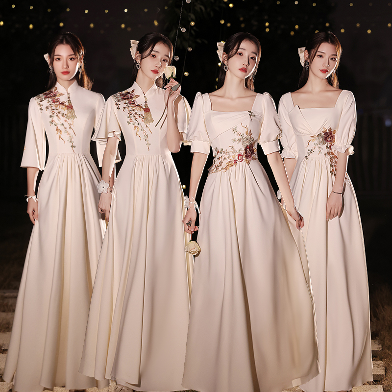New Chinese-Style Bridesmaid Dresses 2026 New Wedding Satin Simple High-End Niche Sister Group Adult Dresses for Women Spring