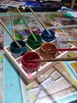 Six-grid desktop wood box containing box drawing room special wax pen box recolour box fine art room with tool box paint box