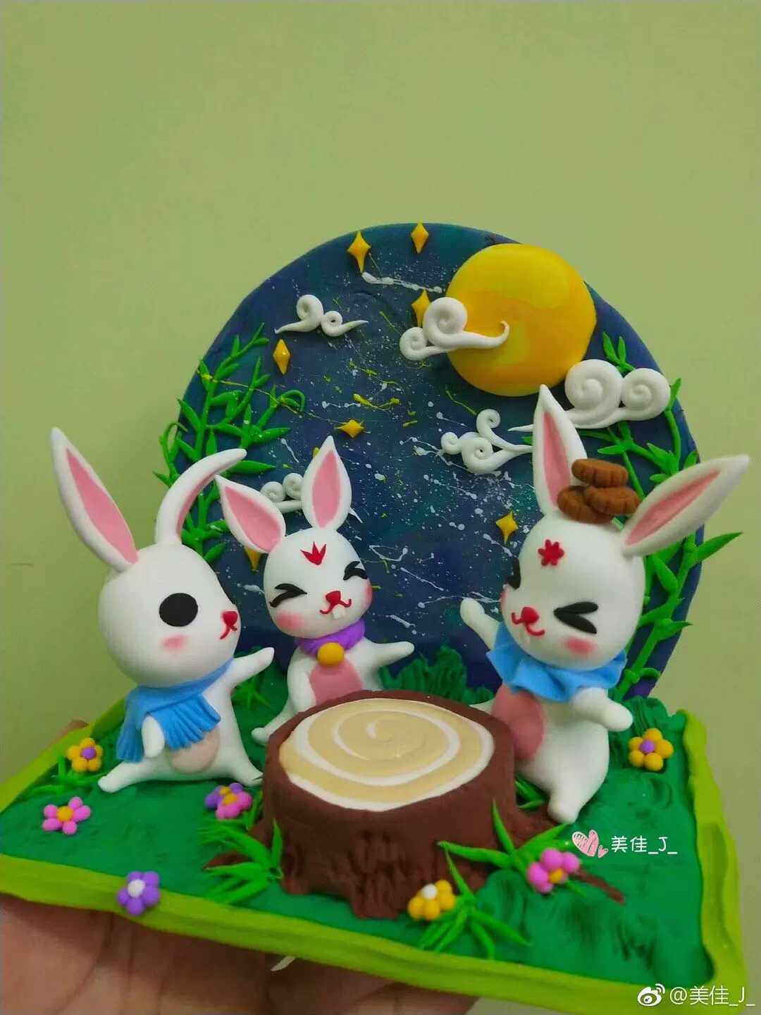 Children's handmade diy mid-autumn special material clay special paste general wood products decoration semicircle moon wood chips