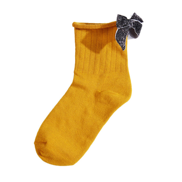 Dui Dui Socks ແມ່ຍິງ Socks Heeled Gold Bow Cotton Japanese Cocks Cute Socks Korean Style College Style Mid-Tube Socks