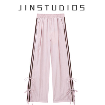 Spring 2026 side striped pant legs bow tie elastic waist trousers sports loose slimming versatile overalls