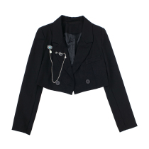 JIN homemade personality waist lapel suit female 21 autumn Joker pendant thin navel long sleeve jacket short