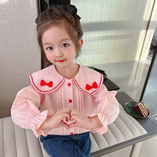 Детская рубашка для девочек, осенняя весенняя кукла, в западном стиле, кукольный воротник, новая коллекция, популярно в интернете