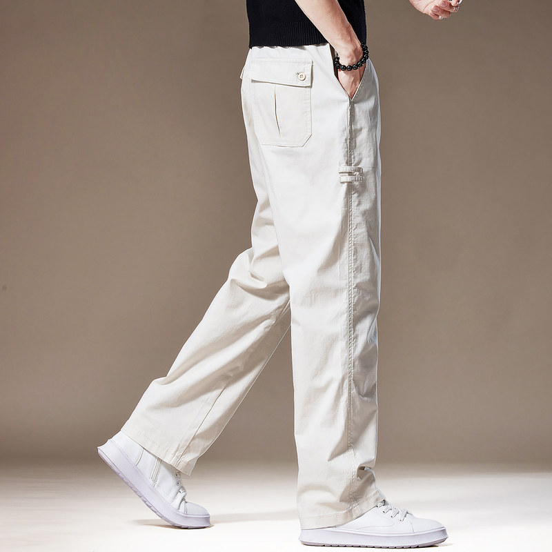Pierre Cardin Simple Casual Pants for Men 2026 Summer New Loose Straight Business Off-White Work Pants Men's Style