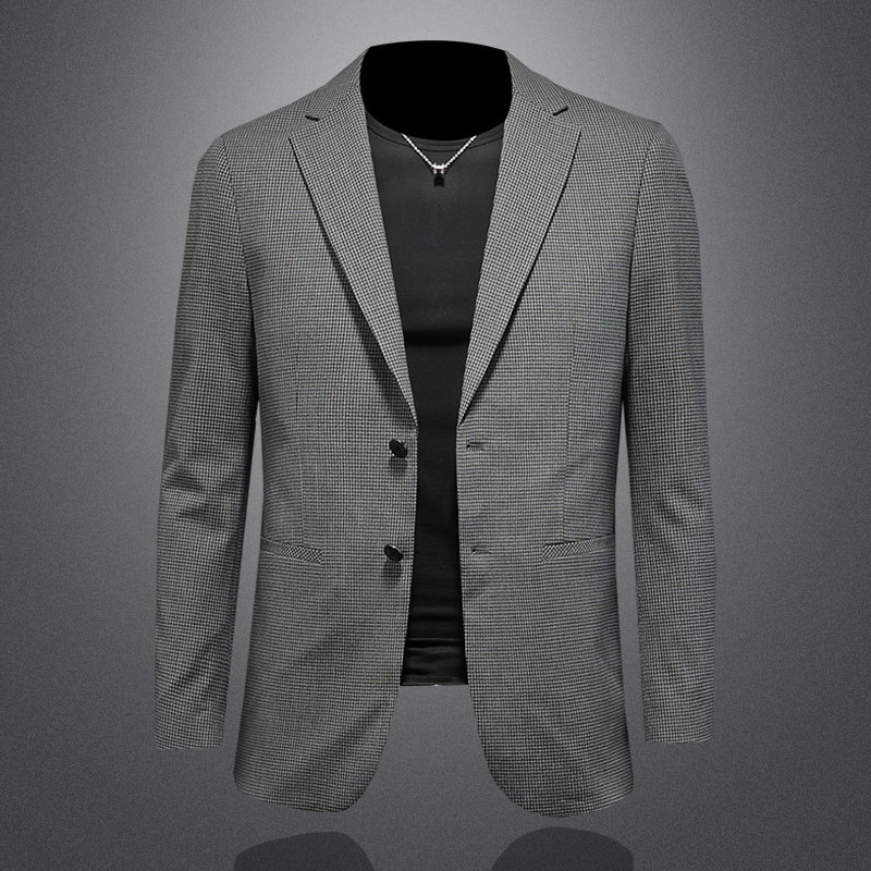 European Style Plaid Blazer for Men, New Slim-Fit Plaid Casual Suit for Spring and Autumn, High-End Single-Breasted Jacket