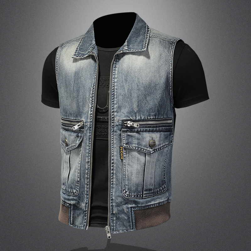 Men's Denim Vest Trendy Fashion Harley Riding Motorcycle Retro Sleeveless Vest Handsome Casual Denim Jacket Men's Denim Vest Trendy Fashion Harley Riding Motorcycle Retro Sleeveless Vest Handsome Casual Denim Jacket