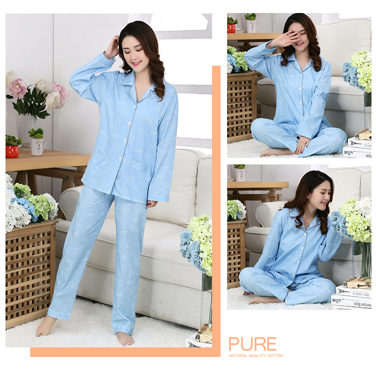 Bộ đồ ngủ cotton mùa xuân và quần dài tay nữ phù hợp với phim hoạt hình dễ thương dệt bông phục vụ mùa hè bằng vải cotton mỏng đồ ngủ nữ pijama cotton