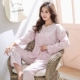 Bộ đồ ngủ cotton mùa xuân và tay dài phù hợp với phụ nữ mùa hè cotton mẹ trung niên dệt bông mỏng mặt trăng dịch vụ nhà